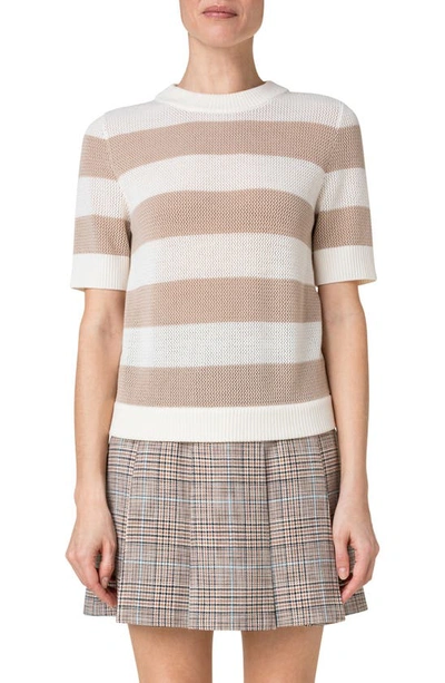 Akris Punto Stripe Merino Wool Mesh Sweater In Cream-beige