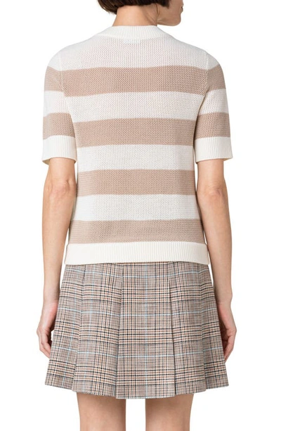 Akris Punto Stripe Merino Wool Mesh Sweater In Cream-beige