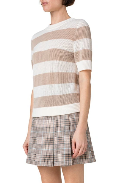 Akris Punto Stripe Merino Wool Mesh Sweater In Cream-beige