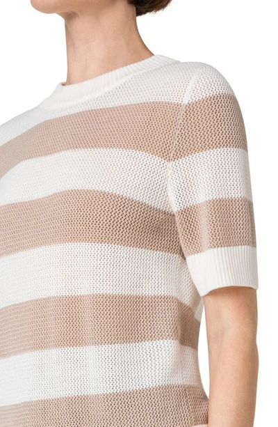 Akris Punto Stripe Merino Wool Mesh Sweater In Cream-beige