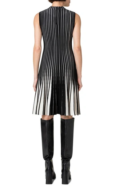 Shop Akris Punto Stripe Rib Virgin Wool Sweater Dress In Black-cream