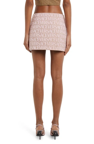 Shop Versace Logo Jacquard Exposed Zip Canvas Skirt In 2pl50 Pale Pink Beige