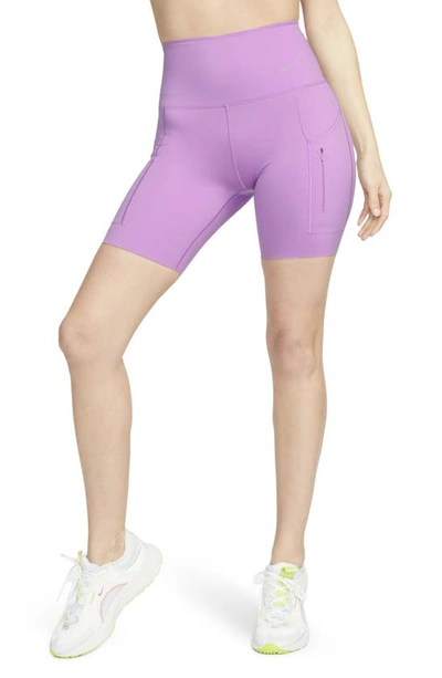 Shop Nike Dri-fit Firm Support High Waist Biker Shorts In Rush Fuchsia/black