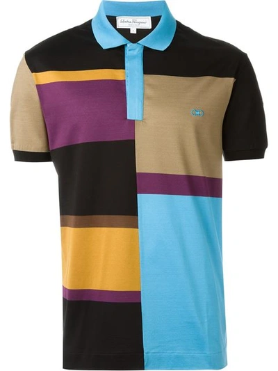 Ferragamo Colourblock Cotton Polo Shirt In Blue