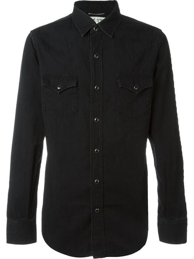 Saint Laurent Chest Pocket Denim Shirt In Black