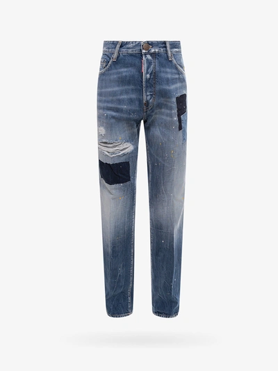 Dsquared2 Ripped Effect Denim Jeans With Paint Stains In Blue