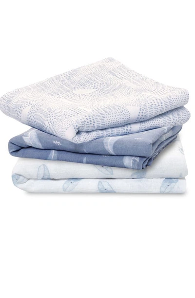 Shop Aden + Anais 3-pack Assorted Large Cotton Muslin Musy Squares In Oceanic Blue