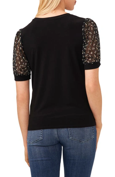 Shop Cece Mixed Media Floral Sleeve Top In Rich Black