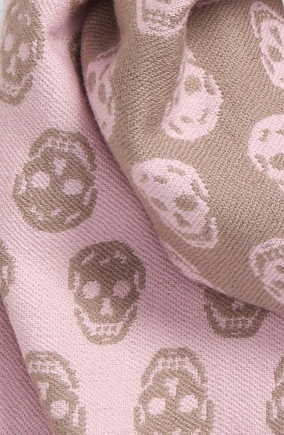 Shop Alexander Mcqueen Skull Wool Scarf In Sand/ Pink
