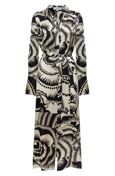 Shop Reiss Tilly Abstract Floral Long Sleeve Shirtdress In Black/ White