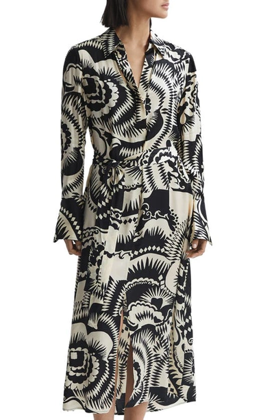 Shop Reiss Tilly Abstract Floral Long Sleeve Shirtdress In Black/ White