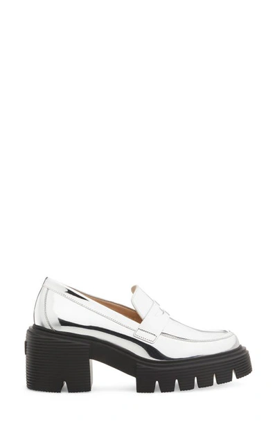 Stuart Weitzman Soho Patent Lug-sole Penny Loafers In Silver