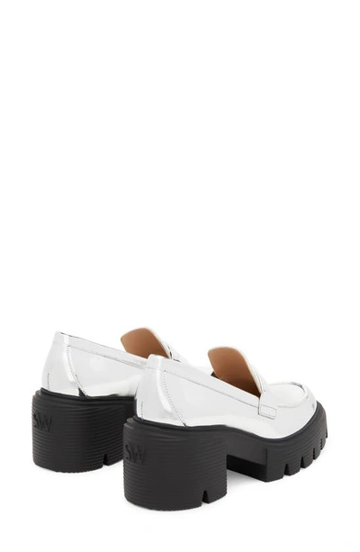Stuart Weitzman Soho Patent Lug-sole Penny Loafers In Silver