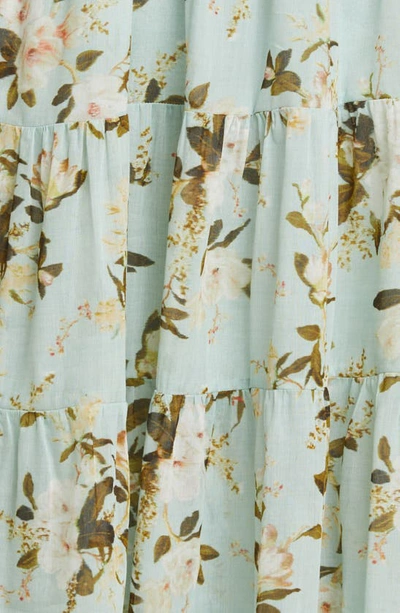 Shop Erdem Yesenia Floral Print Tiered Cotton & Silk Voile Sundress In Magnolia Garden Mint