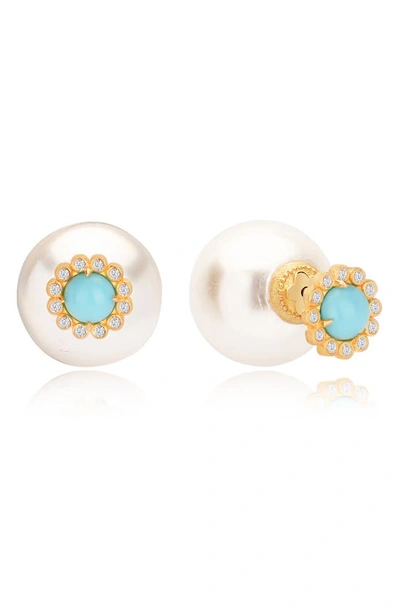 Shop Gabi Rielle Morning Glory Imitation Pearl Back Floral Stud Earrings In Gold