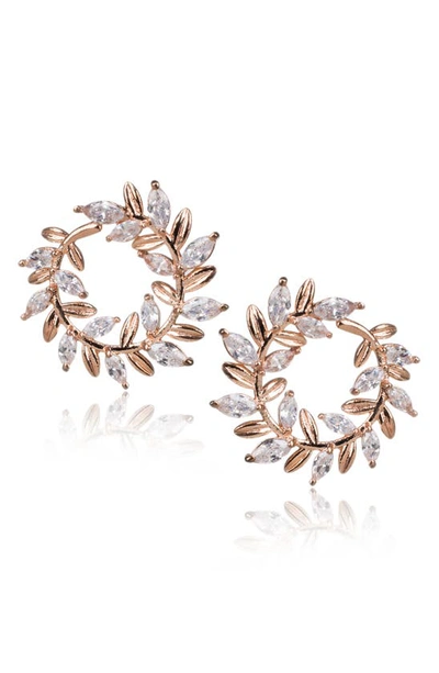 Shop Cz By Kenneth Jay Lane Cz Marquis Wreath Earrings In Clear/rose Gold
