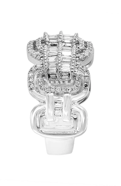 Effy 14k Rose Gold Baguette Cut Diamond Scalloped Band Ring In White Gold