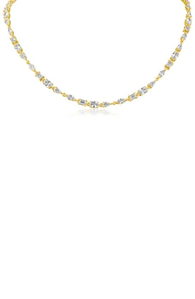 Shop Cz By Kenneth Jay Lane Connected Cz Chain Necklace In Clear/ Gold