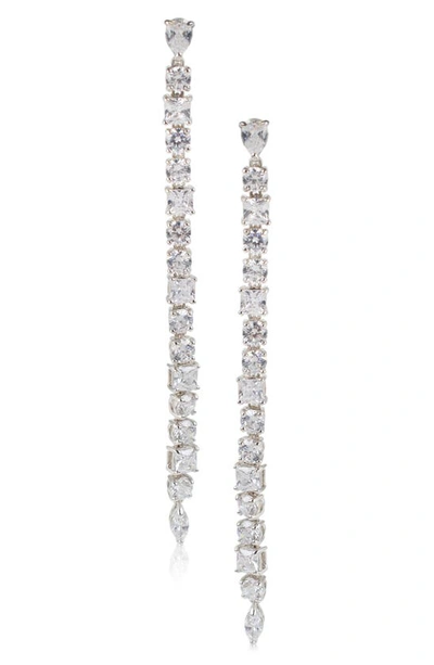 Shop Cz By Kenneth Jay Lane Cz Duster Drop Earrings In Clear/ Silver