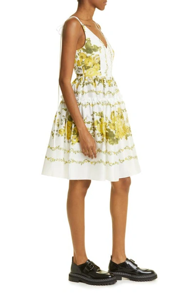 Shop Erdem Floral Print Tie Strap Cotton Poplin Dress In Soft Blossom Yellow