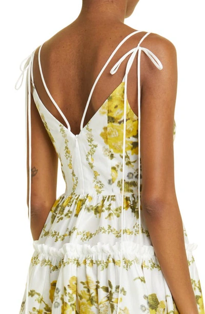 Shop Erdem Floral Print Tie Strap Cotton Poplin Dress In Soft Blossom Yellow