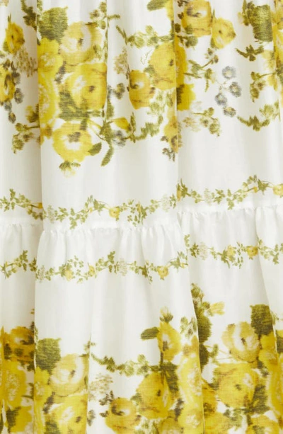 Shop Erdem Helena Floral Print Tiered Cotton Poplin Dress In Soft Blossom Yellow