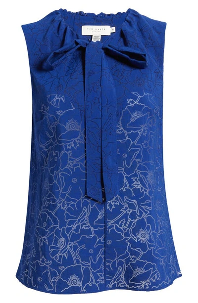 Shop Ted Baker Adelaai Floral Sleeveless Tie Neck Top In Bright Blue