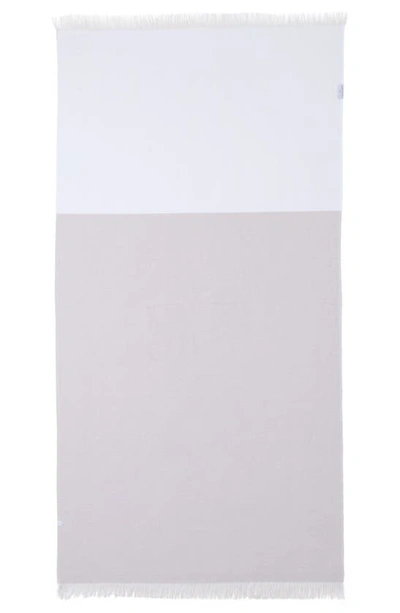 Shop Barefoot Dreams Colorblock Organic Cotton Oversize Towel In Stone-white