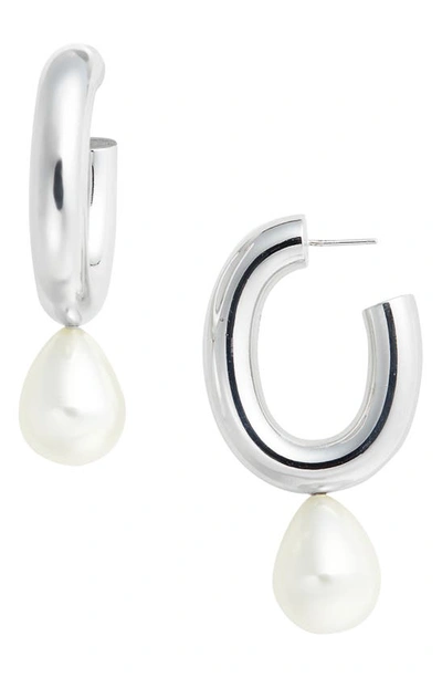 Shop Simone Rocha Large Imitation Pearl Egg Hoop Earrings In Silver/ Pearl