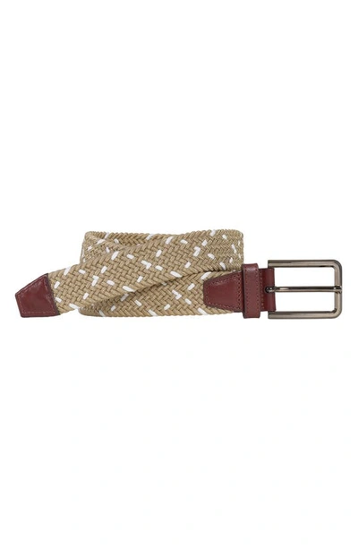 Shop Johnston & Murphy Woven Stretch Knit Belt In Khaki/ White