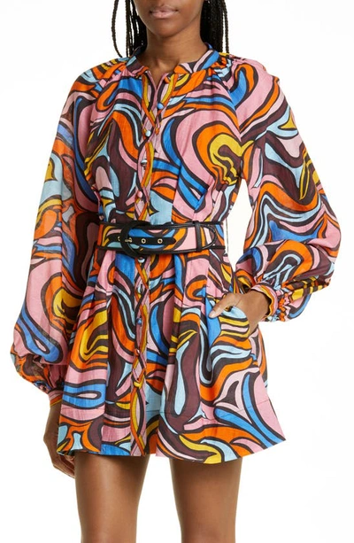 Shop Rebecca Vallance Long Sleeve Mini Shirtdress In Print