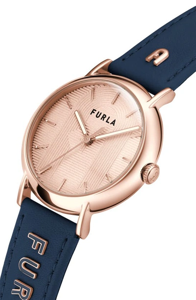 Shop Furla Easy Shape Leather Strap Watch, 38mm In Rose Gold/ Rose Gold/ Blue