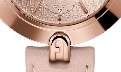 Shop Furla Logo Links Leather Strap Watch, 36.5mm In Rose Gold/ Rose Gold/ Beige