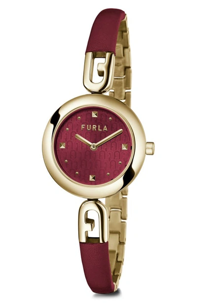 Shop Furla Bangle Leather Strap Watch, 28mm In Gold/ Red/ Red