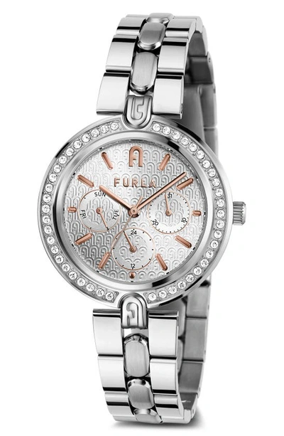 Shop Furla Logo Links Bracelet Watch, 36.5mm In Silver/ Silver/ Silver