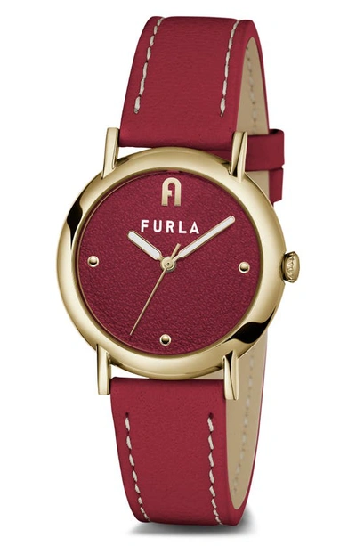 Shop Furla Easy Shape Leather Strap Watch, 32mm In Gold/ Red/ Red