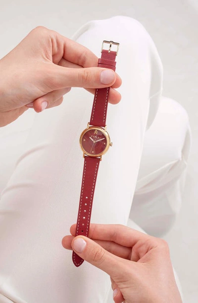 Shop Furla Easy Shape Leather Strap Watch, 32mm In Gold/ Red/ Red
