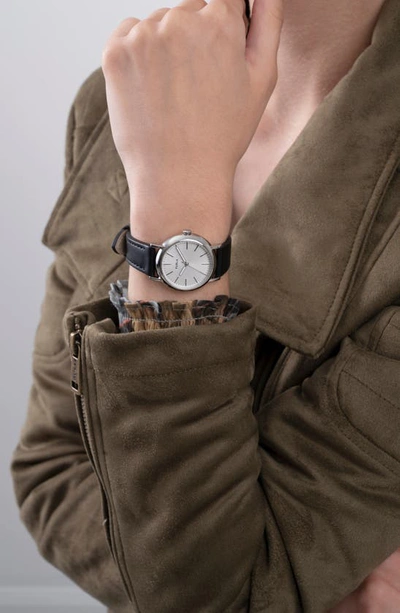 Shop Furla Easy Shape Leather Strap Watch, 32mm In Silver/ Silver/ Black