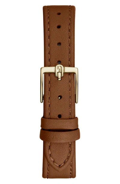 Shop Furla Logo Links Leather Strap Watch, 34mm In Gold/ Champagne/ Brown