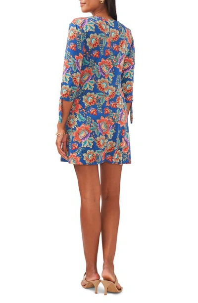 Shop Chaus Floral Tie Sleeve A-line Dress In Blue Multi