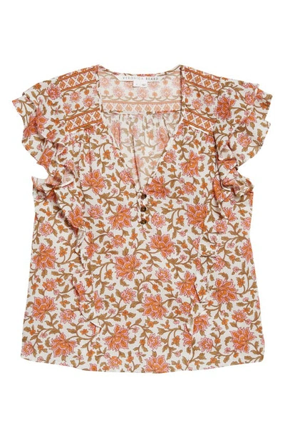 Shop Veronica Beard Joi Floral Flutter Sleeve Cotton Top In Off-white Multi