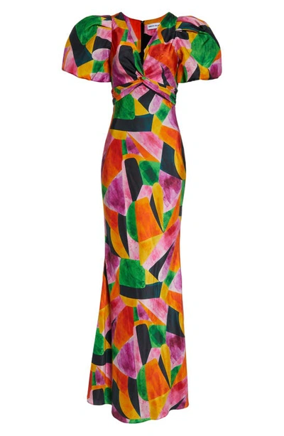 Shop Rebecca Vallance Copacabana Silk Puff Sleeve Maxi Dress In Print