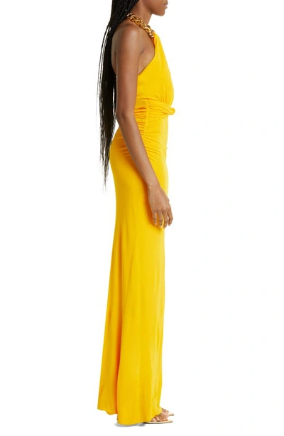 Shop Rebecca Vallance Phoenix Halter Column Gown In Marigold