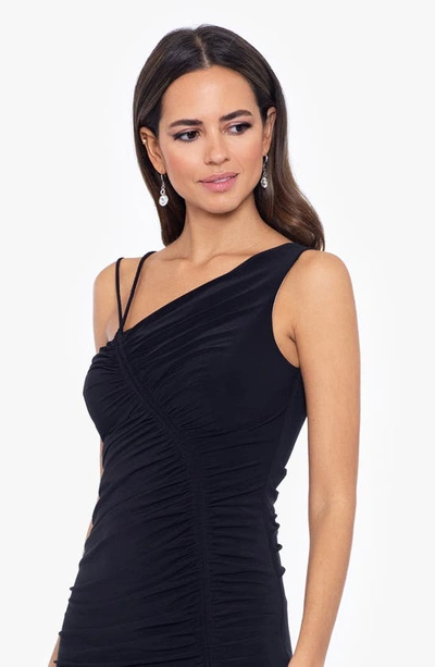 Xscape Ruched Asymmetric Neck Gown In Black