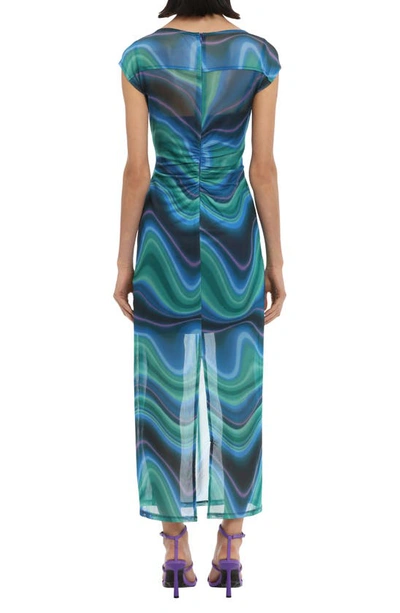 Shop Donna Morgan For Maggy Cap Sleeve Mesh Dress In Cobat Blue Jade Green