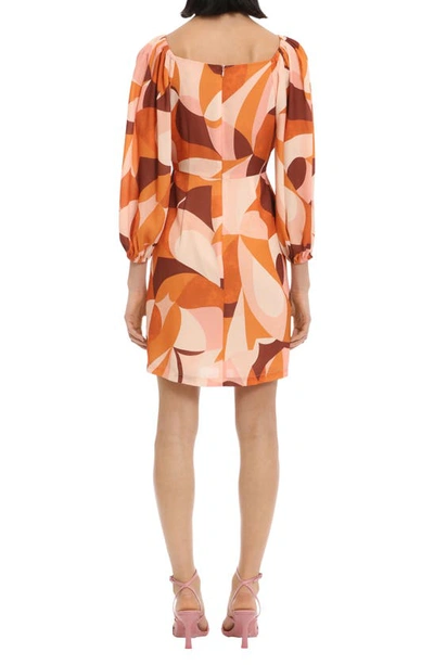 Shop Donna Morgan For Maggy Long Sleeve Square Neck Minidress In Butter Cream/ Orange Ochre