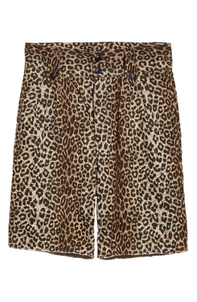 Shop Visvim Coronel Leopard Print Cotton Blend Shorts In Beige