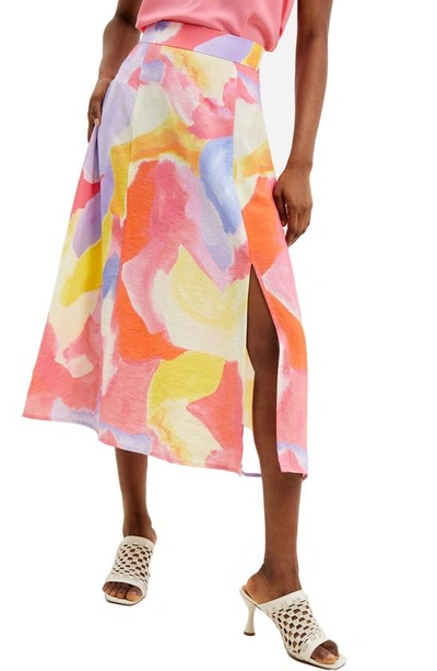 Shop French Connection Isadora Faron Watercolor Print Fit & Flare Skirt In Dopamine Summer Multi