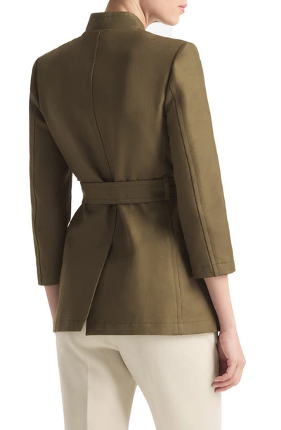 St John Gabardine Belted Jacket In Dark Olive