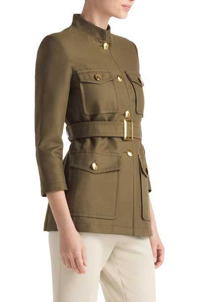 St John Gabardine Belted Jacket In Dark Olive